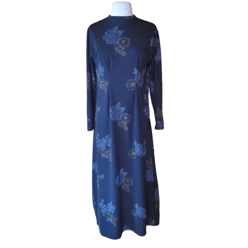 Vintage Unlabeled Black Multi-Color Floral Gown